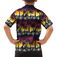 Hawaii Hibiscus Palm Tree Sunset Family Matching Short Sleeve Bodycon Dress and Hawaiian Shirt Tropical Style LT01 - Polynesian Pride