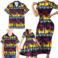 Hawaii Hibiscus Palm Tree Sunset Family Matching Short Sleeve Bodycon Dress and Hawaiian Shirt Tropical Style LT01 - Polynesian Pride