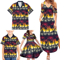 Hawaii Hibiscus Palm Tree Sunset Family Matching Summer Maxi Dress and Hawaiian Shirt Tropical Style LT01 - Polynesian Pride