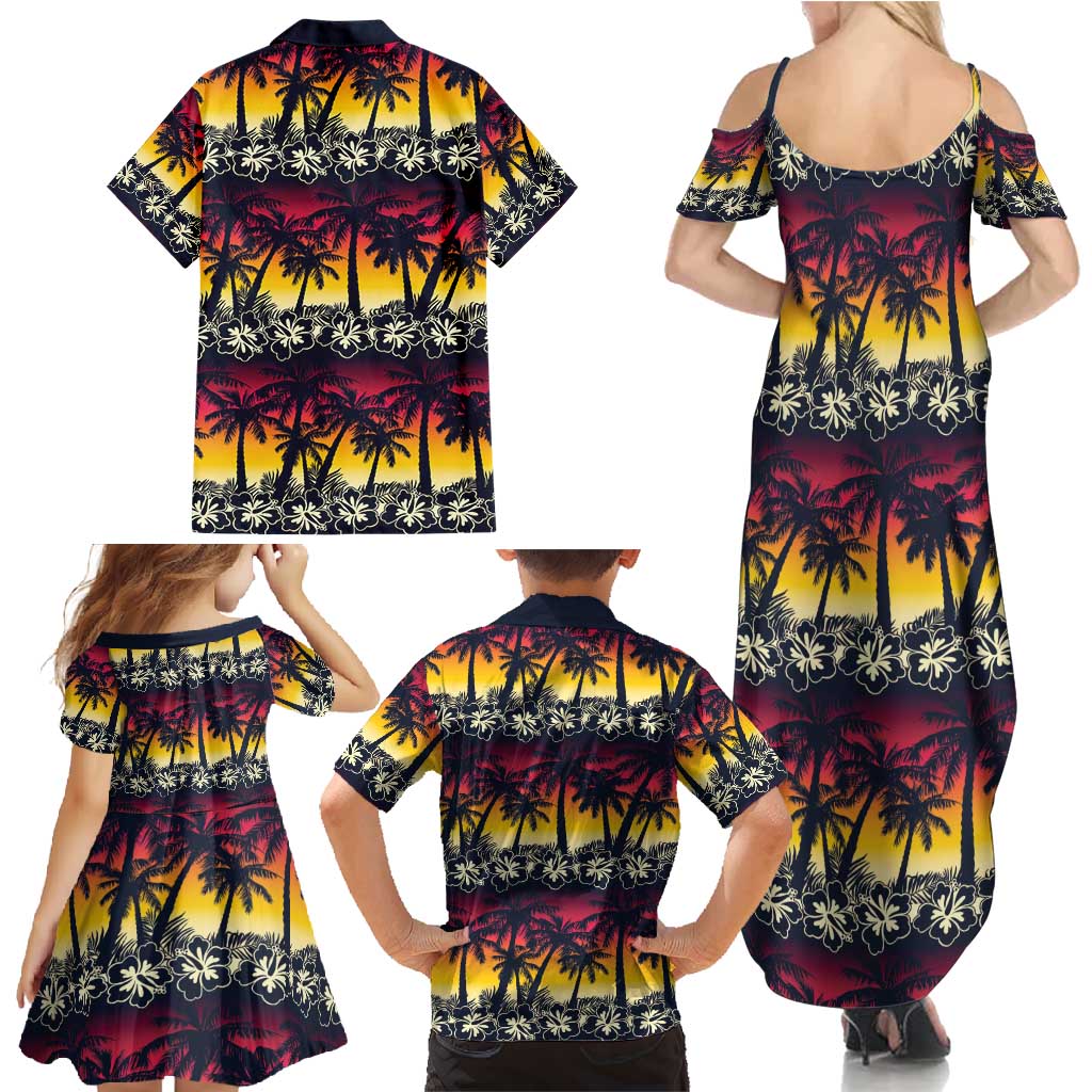 Hawaii Hibiscus Palm Tree Sunset Family Matching Summer Maxi Dress and Hawaiian Shirt Tropical Style LT01 - Polynesian Pride
