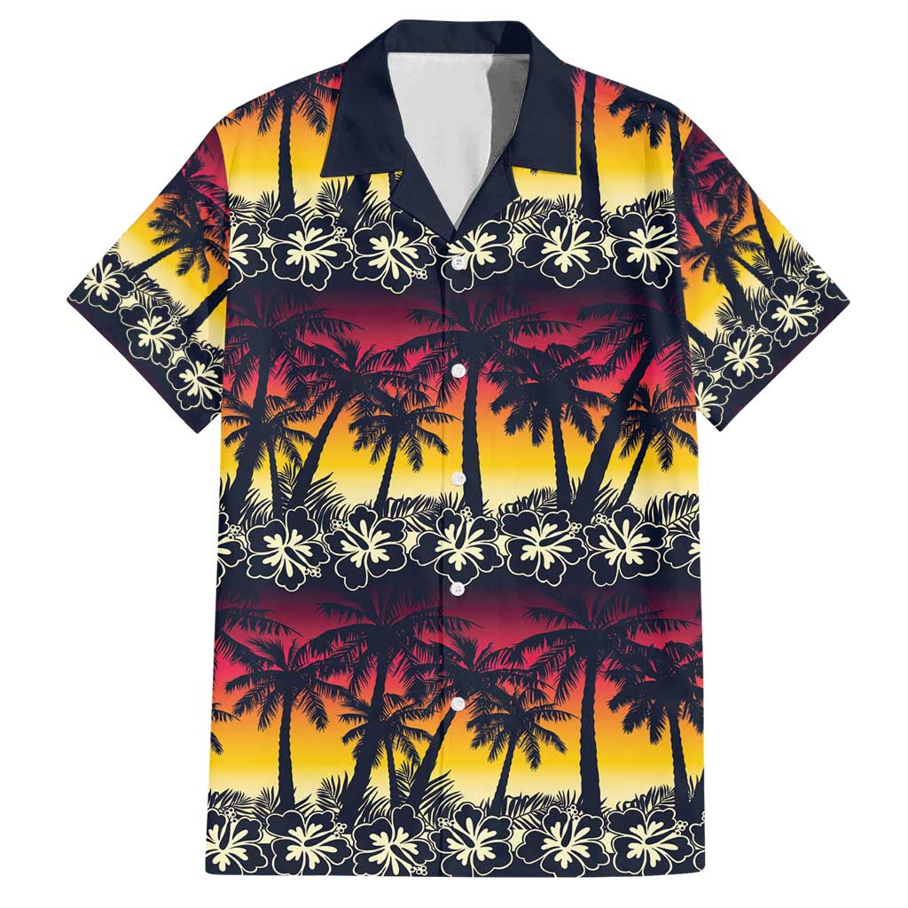 Hawaii Hibiscus Palm Tree Sunset Family Matching Summer Maxi Dress and Hawaiian Shirt Tropical Style LT01 Dad's Shirt - Short Sleeve Multicolor - Polynesian Pride