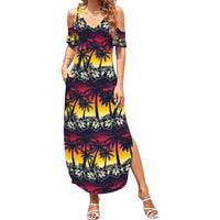 Hawaii Hibiscus Palm Tree Sunset Family Matching Summer Maxi Dress and Hawaiian Shirt Tropical Style LT01 Mom's Dress Multicolor - Polynesian Pride