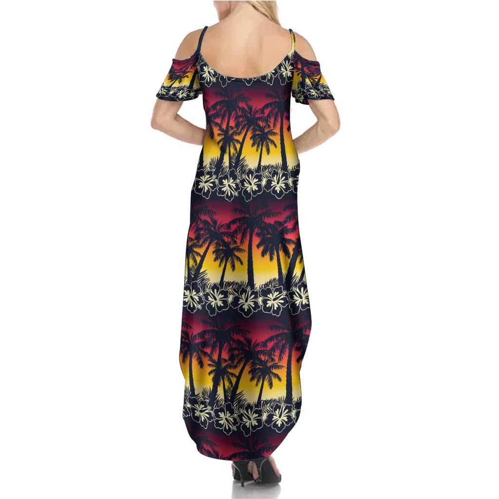 Hawaii Hibiscus Palm Tree Sunset Family Matching Summer Maxi Dress and Hawaiian Shirt Tropical Style LT01 - Polynesian Pride