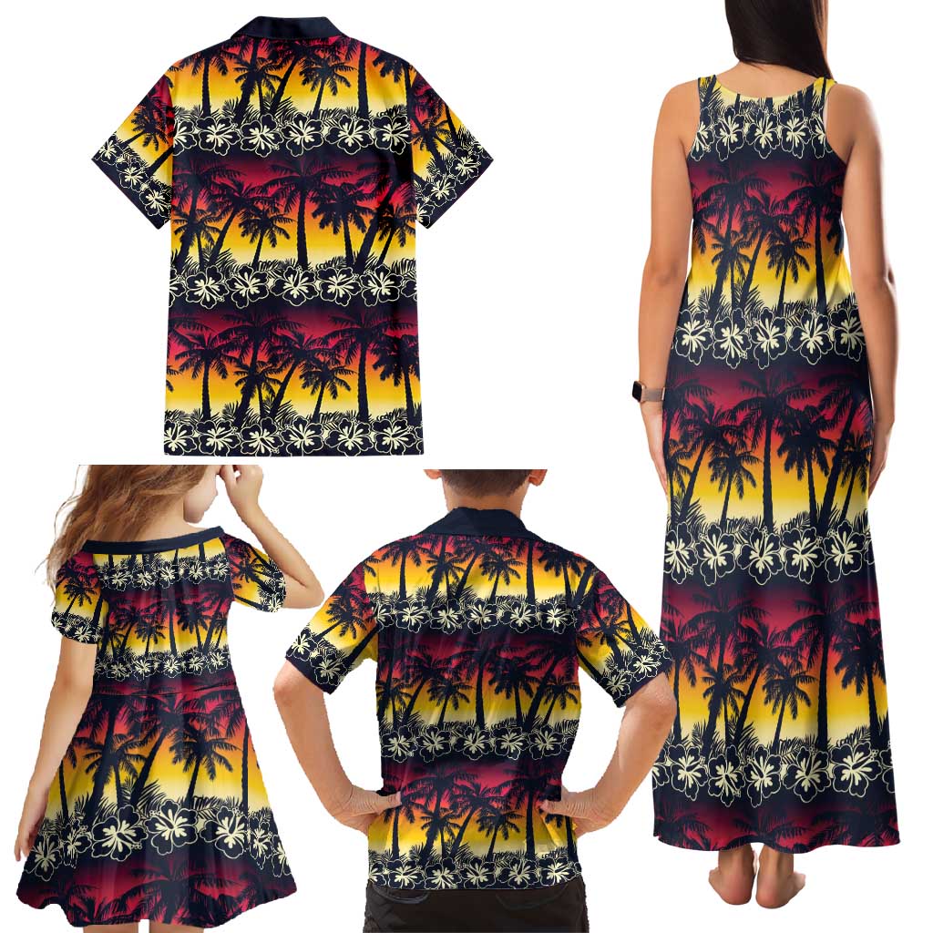 Hawaii Hibiscus Palm Tree Sunset Family Matching Tank Maxi Dress and Hawaiian Shirt Tropical Style LT01 - Polynesian Pride