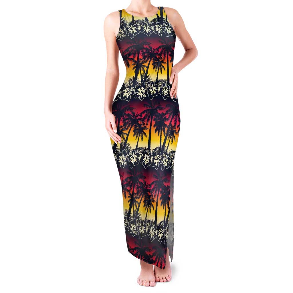 Hawaii Hibiscus Palm Tree Sunset Family Matching Tank Maxi Dress and Hawaiian Shirt Tropical Style LT01 Mom's Dress Multicolor - Polynesian Pride