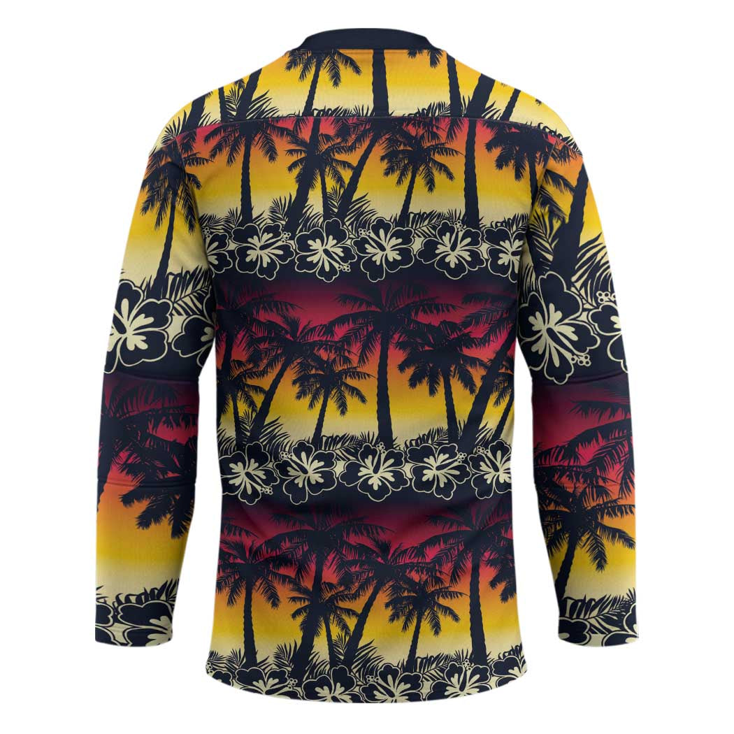 Hawaii Hibiscus Palm Tree Sunset Hockey Jersey Tropical Style - Polynesian Pride