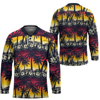 Hawaii Hibiscus Palm Tree Sunset Hockey Jersey Tropical Style - Polynesian Pride