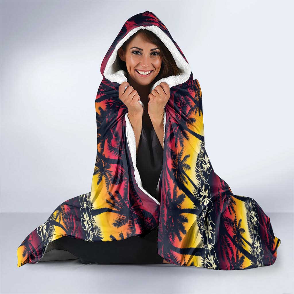 Hawaii Hibiscus Palm Tree Sunset Hooded Blanket Tropical Style - Polynesian Pride