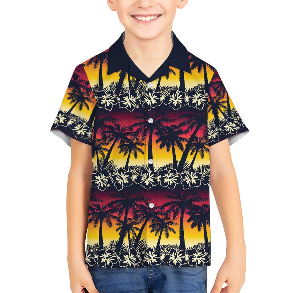 Hawaii Hibiscus Palm Tree Sunset Kid Hawaiian Shirt Tropical Style LT01 Kid Multicolor - Polynesian Pride