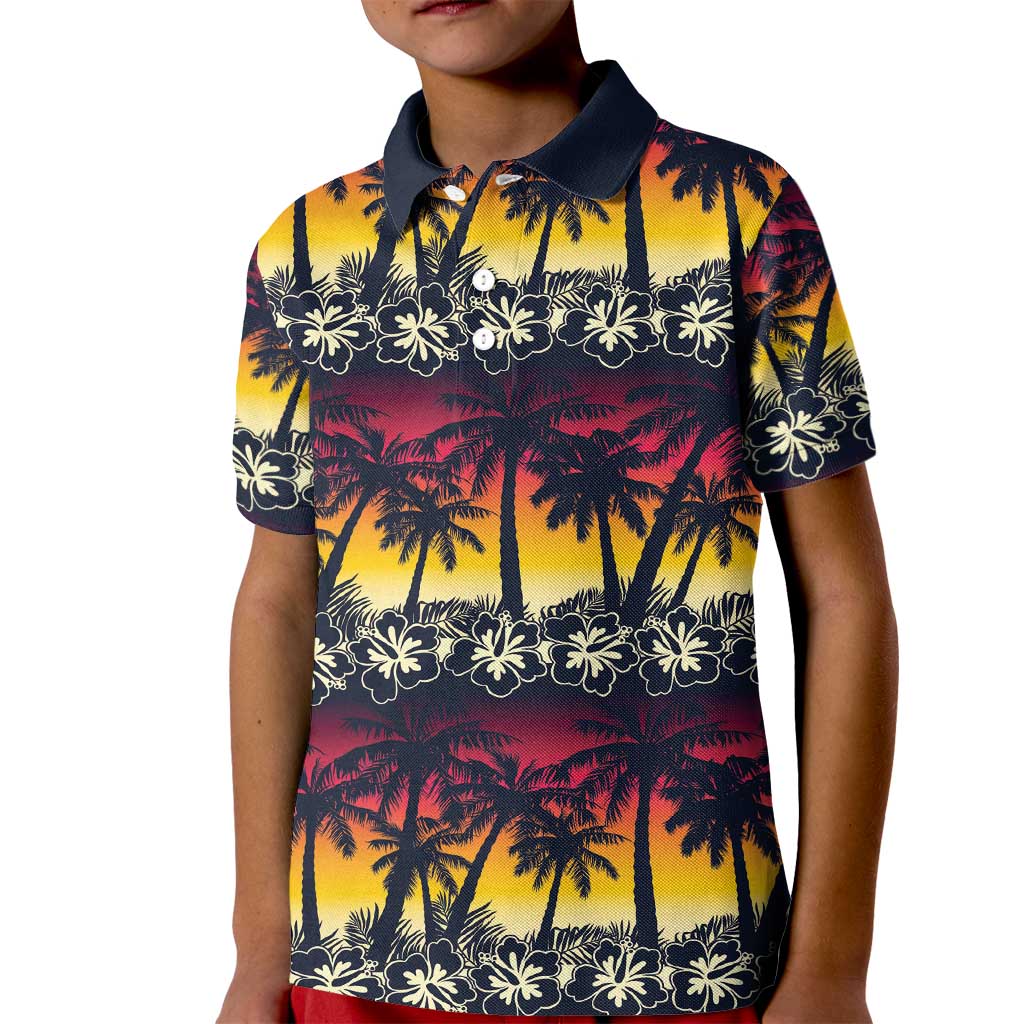 Hawaii Hibiscus Palm Tree Sunset Kid Polo Shirt Tropical Style LT01 Kid Multicolor - Polynesian Pride