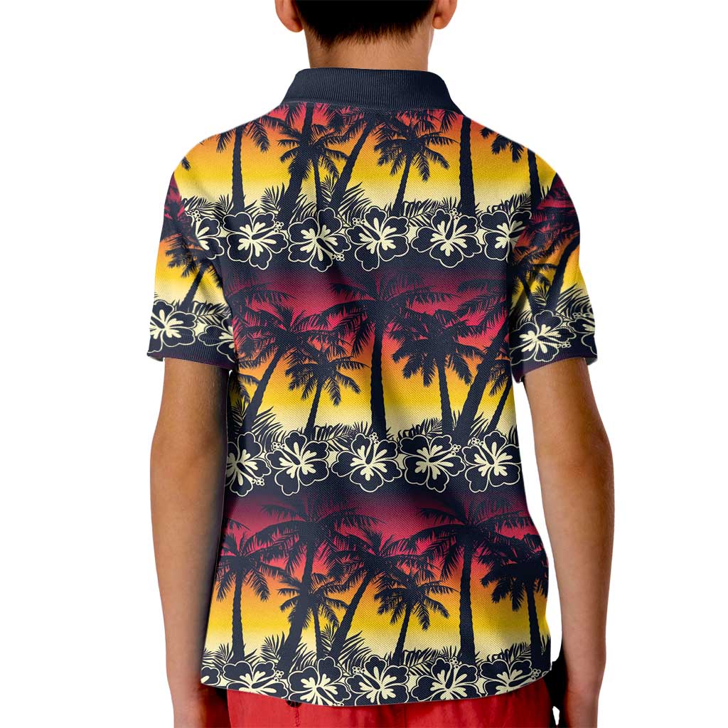 Hawaii Hibiscus Palm Tree Sunset Kid Polo Shirt Tropical Style LT01 - Polynesian Pride