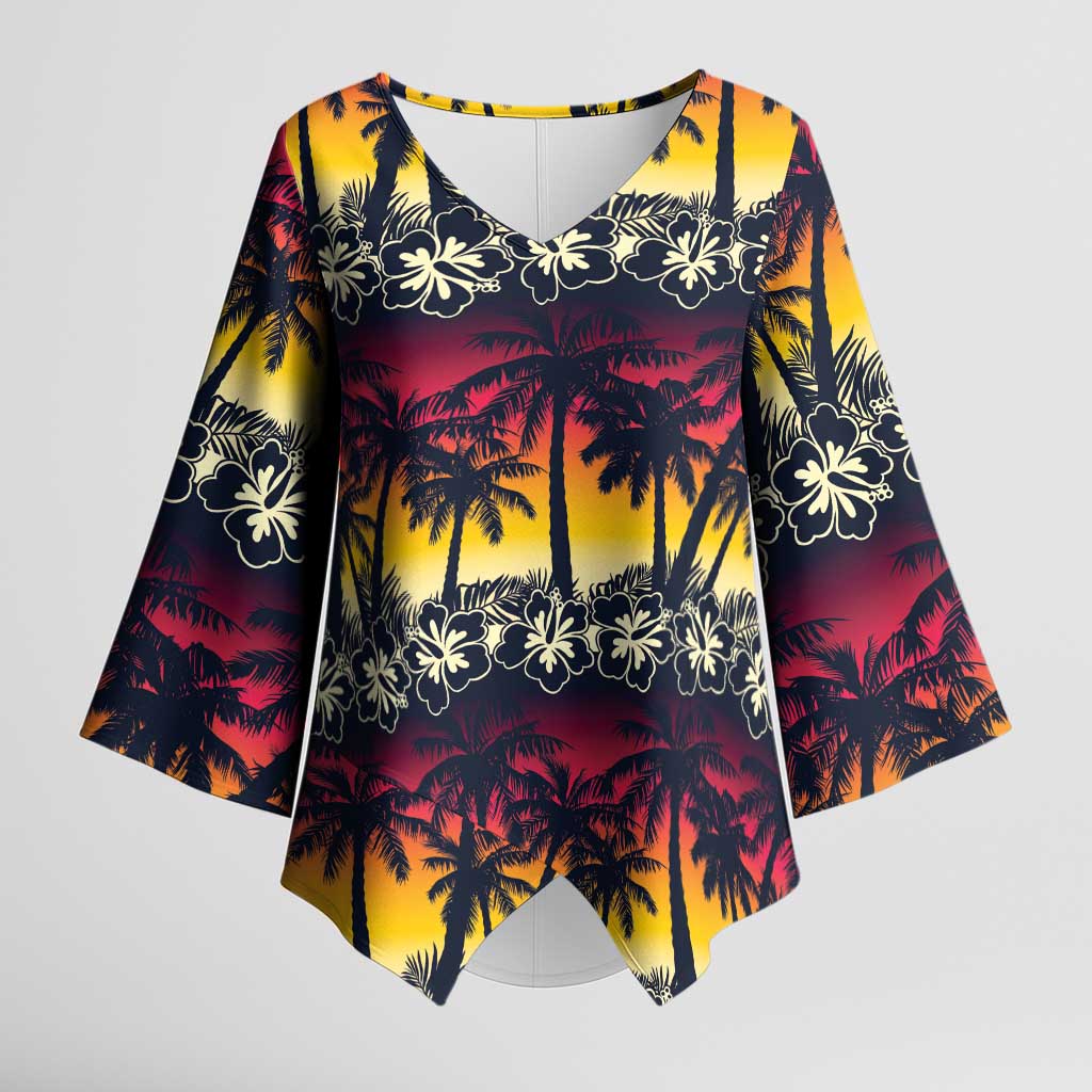 Hawaii Hibiscus Palm Tree Sunset Kimono Sleeve Blouse Tropical Style LT01 Female Multicolor - Polynesian Pride
