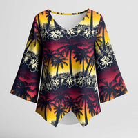 Hawaii Hibiscus Palm Tree Sunset Kimono Sleeve Blouse Tropical Style LT01 Female Multicolor - Polynesian Pride