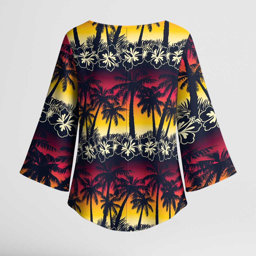 Hawaii Hibiscus Palm Tree Sunset Kimono Sleeve Blouse Tropical Style LT01 - Polynesian Pride