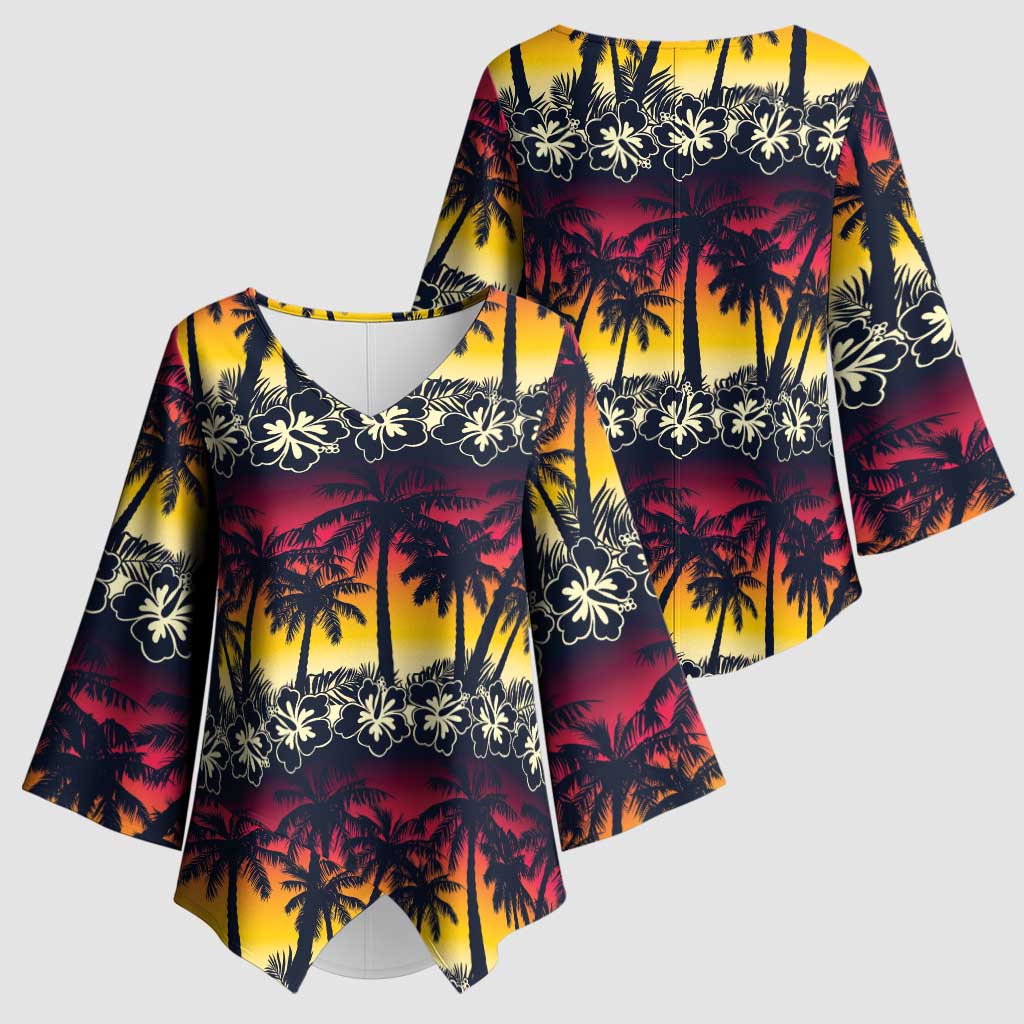 Hawaii Hibiscus Palm Tree Sunset Kimono Sleeve Blouse Tropical Style LT01 - Polynesian Pride