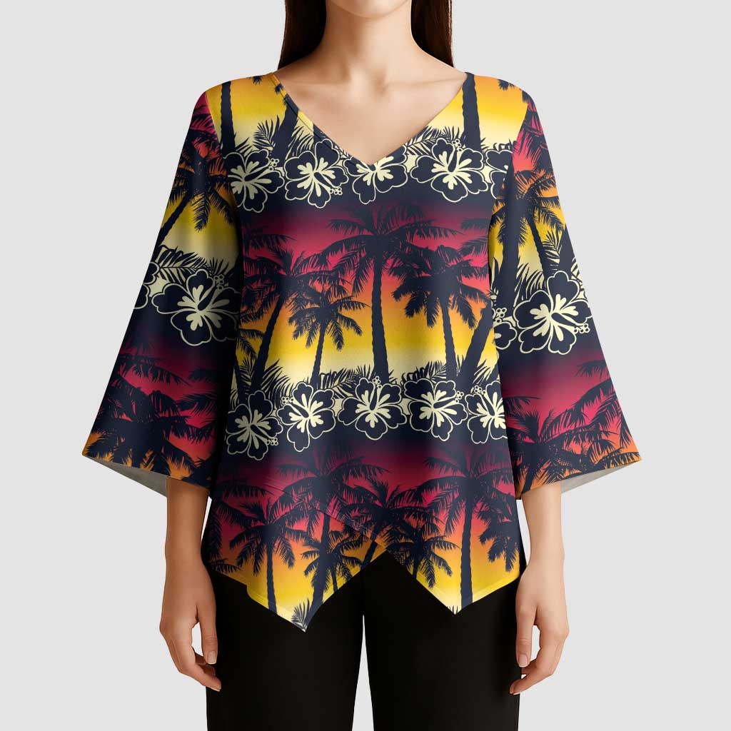 Hawaii Hibiscus Palm Tree Sunset Kimono Sleeve Blouse Tropical Style LT01 - Polynesian Pride