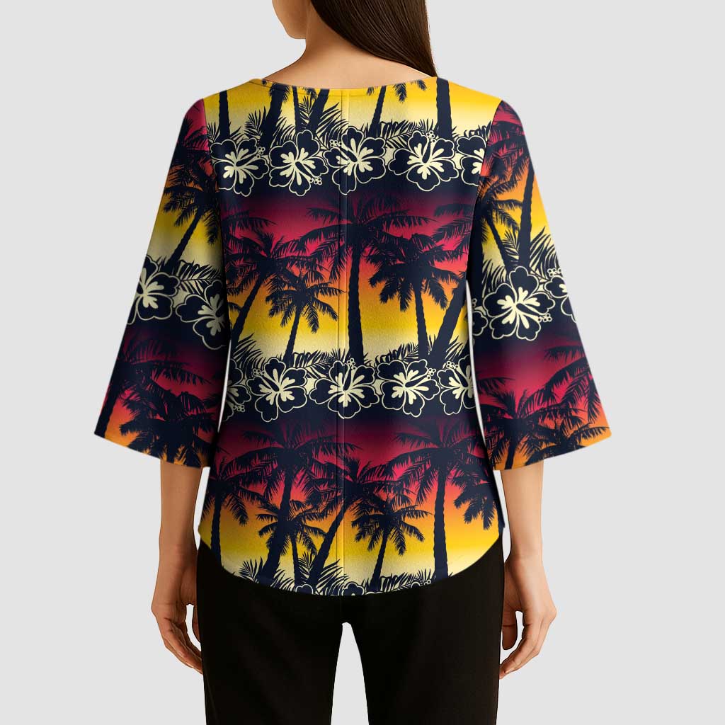 Hawaii Hibiscus Palm Tree Sunset Kimono Sleeve Blouse Tropical Style LT01 - Polynesian Pride