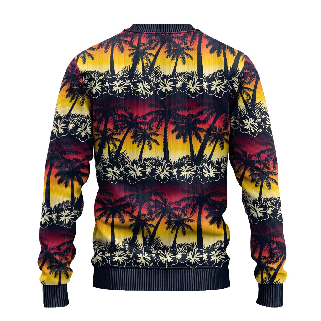 Hawaii Hibiscus Palm Tree Sunset Ugly Christmas Sweater Tropical Style - Polynesian Pride