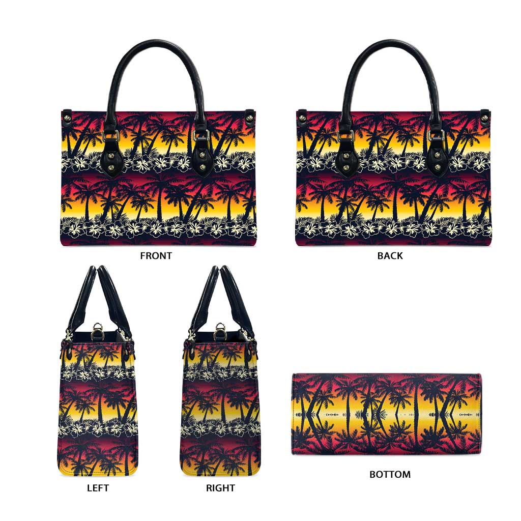 Hawaii Hibiscus Palm Tree Sunset Leather Bag Tropical Style - Polynesian Pride