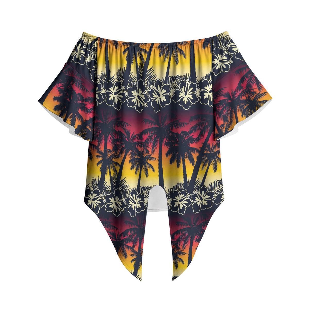 Hawaii Hibiscus Palm Tree Sunset Off Shoulder Wrap Waist Top Tropical Style LT01 Multicolor - Polynesian Pride