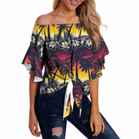 Hawaii Hibiscus Palm Tree Sunset Off Shoulder Wrap Waist Top Tropical Style LT01 - Polynesian Pride