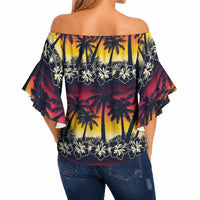 Hawaii Hibiscus Palm Tree Sunset Off Shoulder Wrap Waist Top Tropical Style LT01 - Polynesian Pride