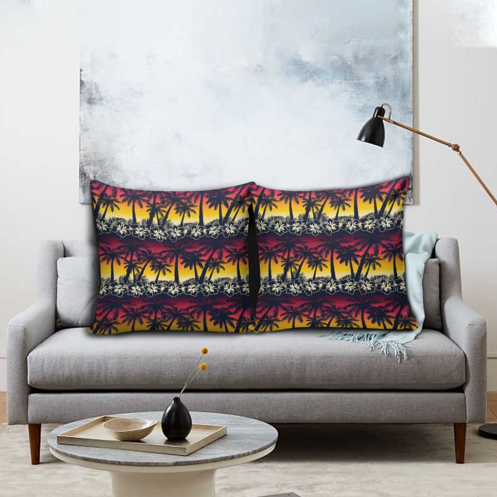 Hawaii Hibiscus Palm Tree Sunset Pillow Cover Tropical Style - Polynesian Pride