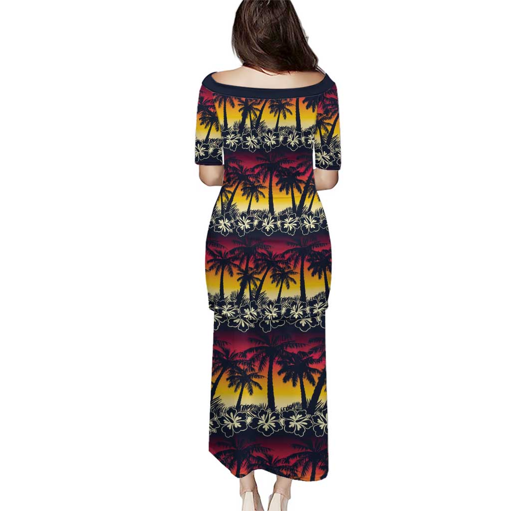 Hawaii Hibiscus Palm Tree Sunset Puletasi Tropical Style - Polynesian Pride