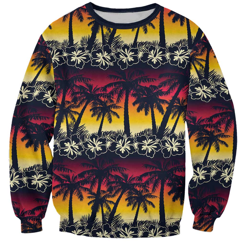 Hawaii Hibiscus Palm Tree Sunset Sweatshirt Tropical Style LT01 Unisex Multicolor - Polynesian Pride