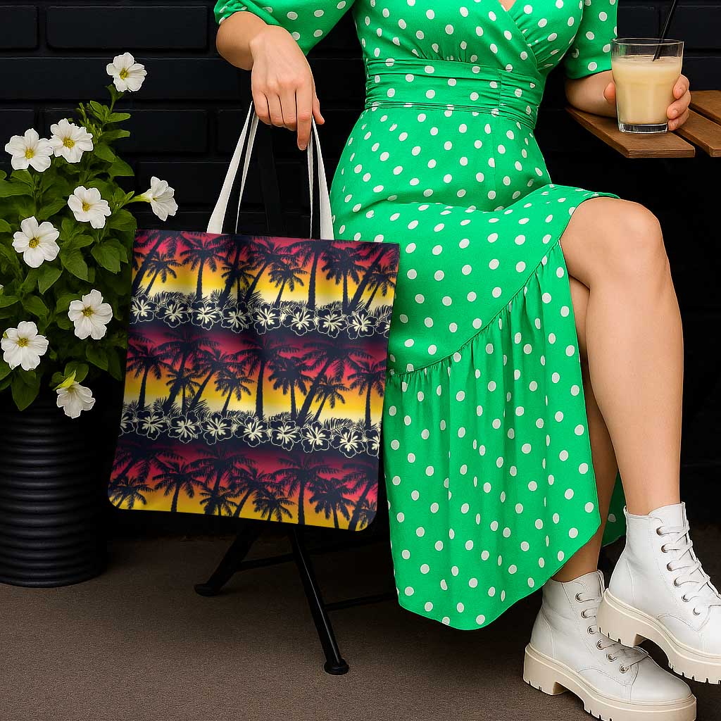 Hawaii Hibiscus Palm Tree Sunset Tote Bag Tropical Style - Polynesian Pride