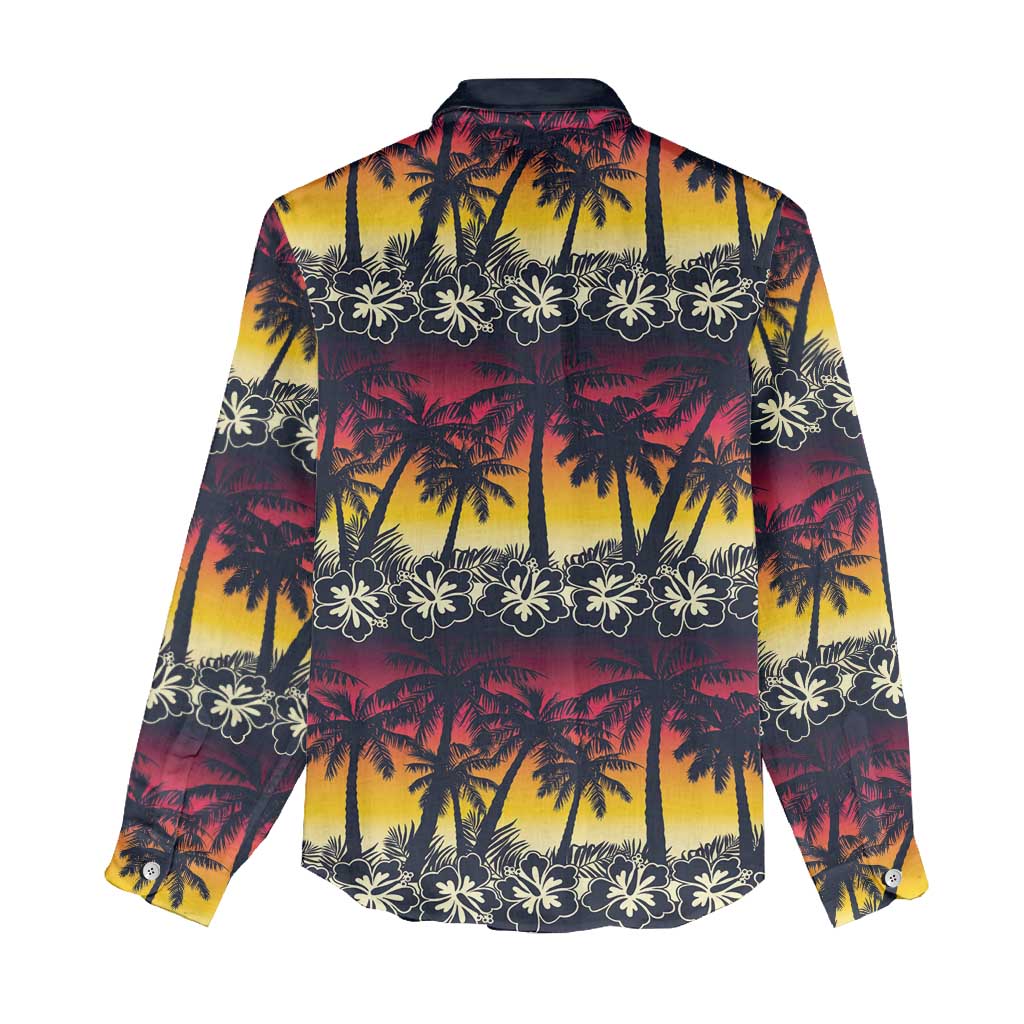Hawaii Hibiscus Palm Tree Sunset Women Casual Shirt Tropical Style - Polynesian Pride