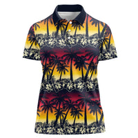 Hawaii Hibiscus Palm Tree Sunset Women Polo Shirt Tropical Style - Polynesian Pride