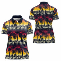 Hawaii Hibiscus Palm Tree Sunset Women Polo Shirt Tropical Style - Polynesian Pride