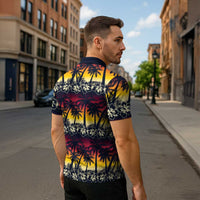 Hawaii Hibiscus Palm Tree Sunset Zipper Polo Shirt Tropical Style - Polynesian Pride