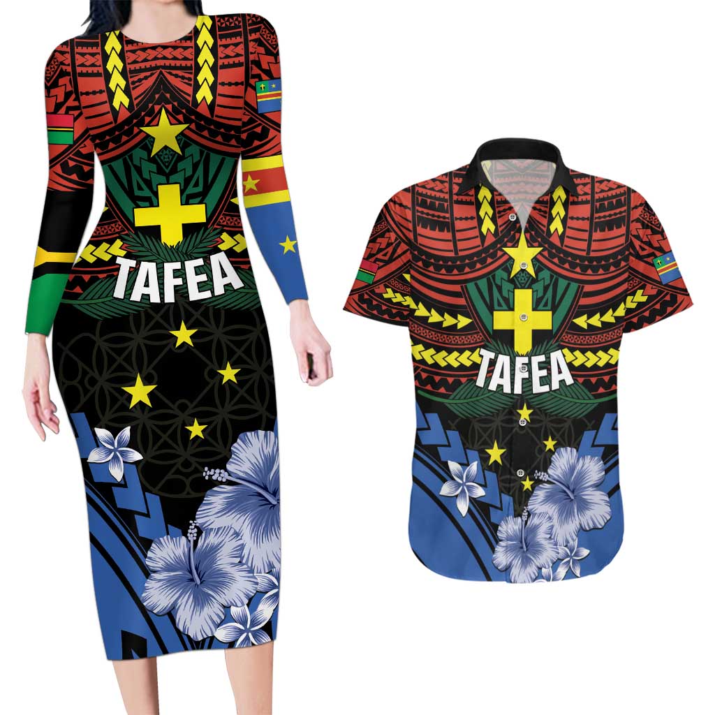 Personalised Vanuatu Tafea Province Couples Matching Long Sleeve Bodycon Dress and Hawaiian Shirt Unique Tropical Tribal Pattern LT01 Colorful - Polynesian Pride
