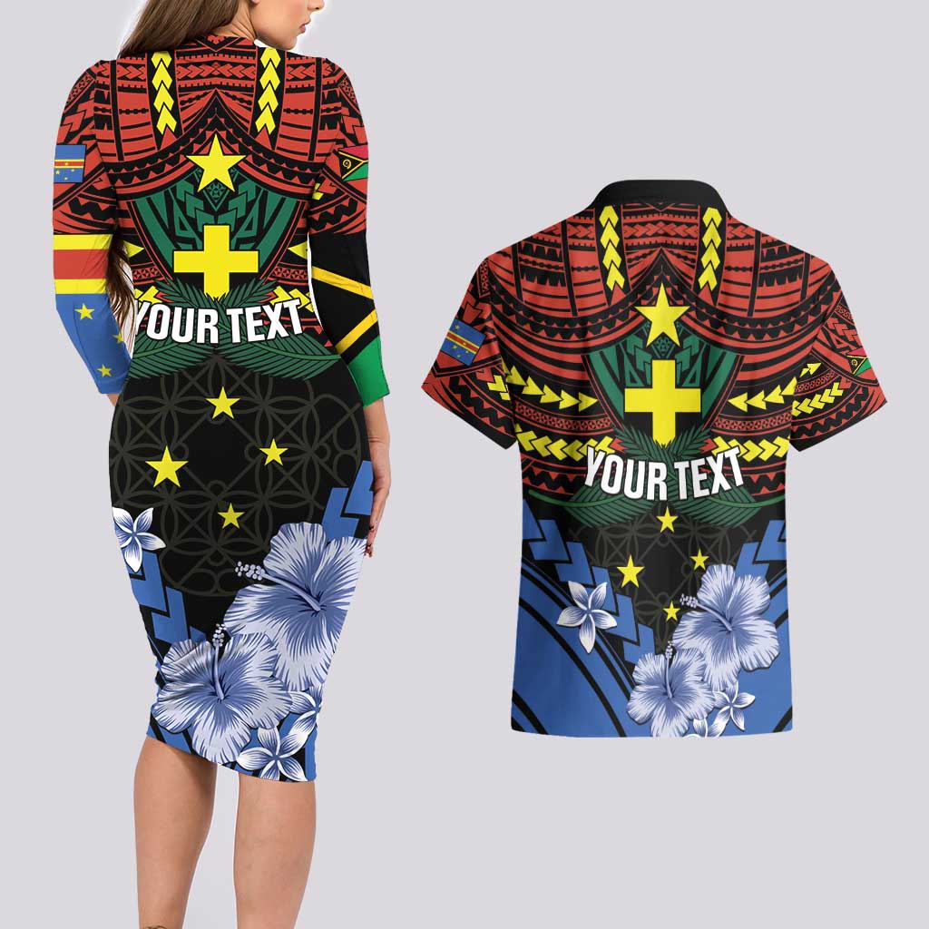 Personalised Vanuatu Tafea Province Couples Matching Long Sleeve Bodycon Dress and Hawaiian Shirt Unique Tropical Tribal Pattern LT01 - Polynesian Pride