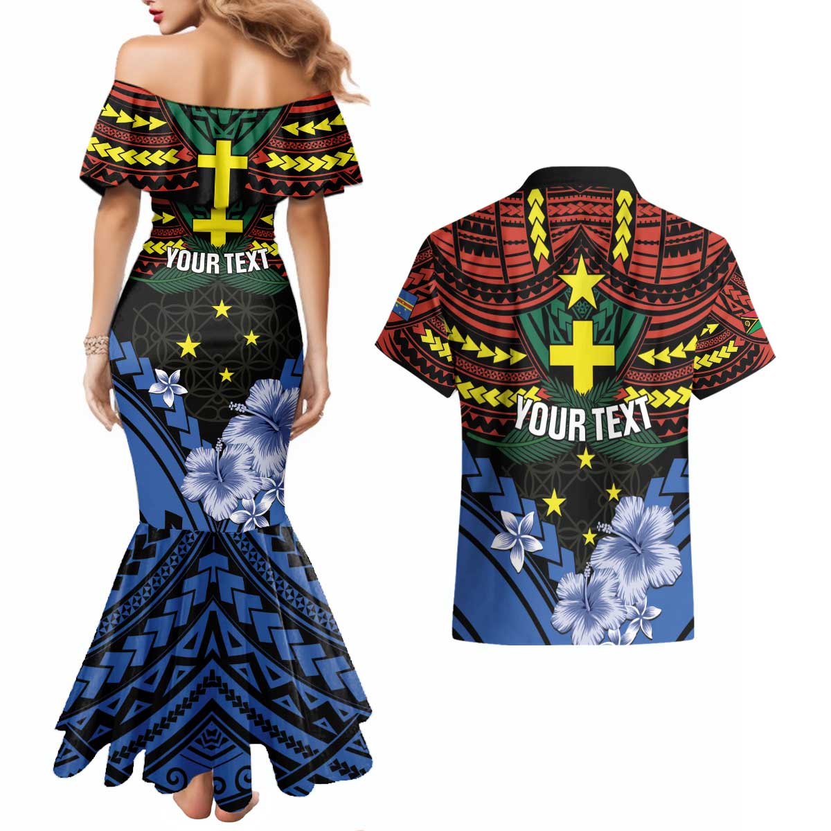 Personalised Vanuatu Tafea Province Couples Matching Mermaid Dress and Hawaiian Shirt Unique Tropical Tribal Pattern LT01 - Polynesian Pride