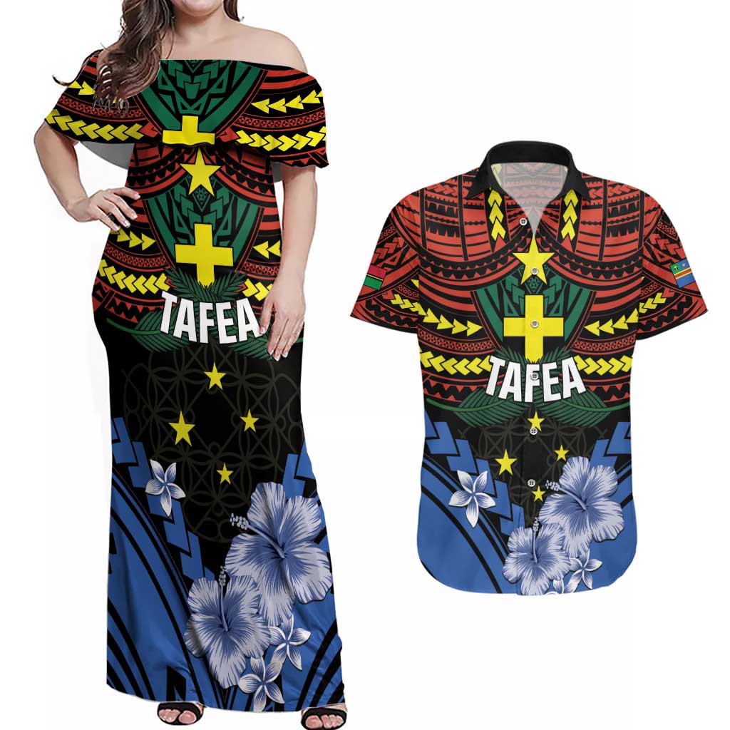 Personalised Vanuatu Tafea Province Couples Matching Off Shoulder Maxi Dress and Hawaiian Shirt Unique Tropical Tribal Pattern LT01 Colorful - Polynesian Pride