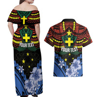 Personalised Vanuatu Tafea Province Couples Matching Off Shoulder Maxi Dress and Hawaiian Shirt Unique Tropical Tribal Pattern LT01 - Polynesian Pride