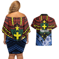 Personalised Vanuatu Tafea Province Couples Matching Off Shoulder Short Dress and Hawaiian Shirt Unique Tropical Tribal Pattern LT01 - Polynesian Pride