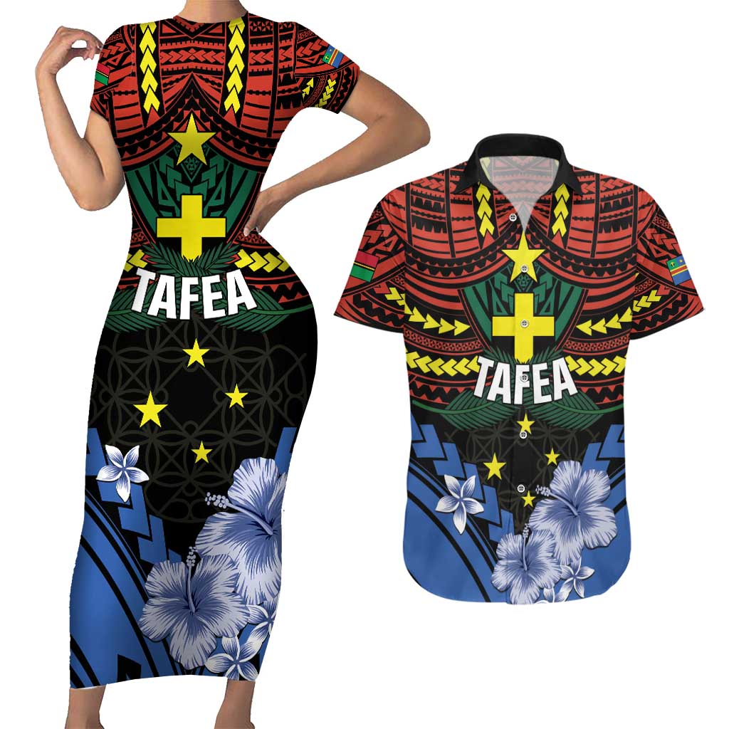 Personalised Vanuatu Tafea Province Couples Matching Short Sleeve Bodycon Dress and Hawaiian Shirt Unique Tropical Tribal Pattern LT01 Colorful - Polynesian Pride