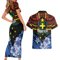 Personalised Vanuatu Tafea Province Couples Matching Short Sleeve Bodycon Dress and Hawaiian Shirt Unique Tropical Tribal Pattern LT01 - Polynesian Pride
