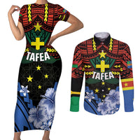 Personalised Vanuatu Tafea Province Couples Matching Short Sleeve Bodycon Dress and Long Sleeve Button Shirt Unique Tropical Tribal Pattern LT01 Colorful - Polynesian Pride