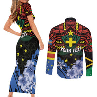 Personalised Vanuatu Tafea Province Couples Matching Short Sleeve Bodycon Dress and Long Sleeve Button Shirt Unique Tropical Tribal Pattern LT01 - Polynesian Pride