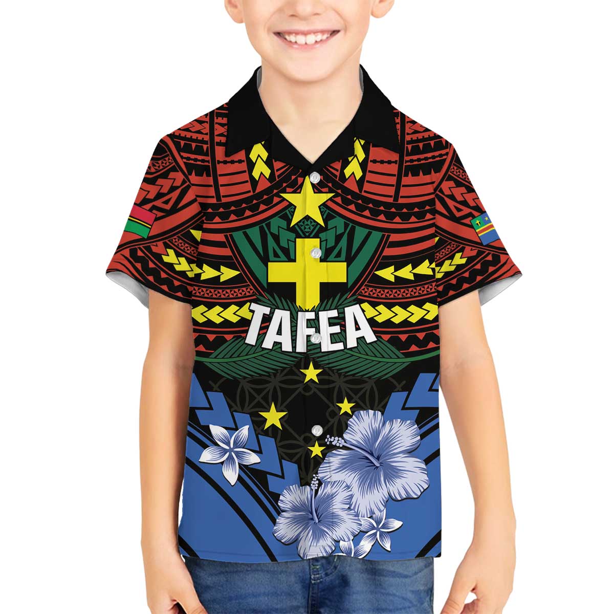 Personalised Vanuatu Tafea Province Family Matching Off The Shoulder Long Sleeve Dress and Hawaiian Shirt Unique Tropical Tribal Pattern LT01 Son's Shirt Colorful - Polynesian Pride