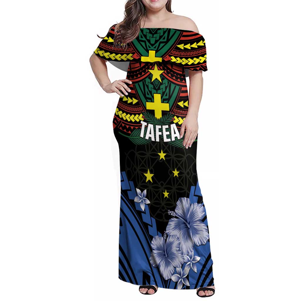 Personalised Vanuatu Tafea Province Family Matching Off Shoulder Maxi Dress and Hawaiian Shirt Unique Tropical Tribal Pattern LT01 Mom's Dress Colorful - Polynesian Pride