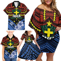 Personalised Vanuatu Tafea Province Family Matching Off Shoulder Short Dress and Hawaiian Shirt Unique Tropical Tribal Pattern LT01 - Polynesian Pride