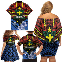 Personalised Vanuatu Tafea Province Family Matching Off Shoulder Short Dress and Hawaiian Shirt Unique Tropical Tribal Pattern LT01 - Polynesian Pride
