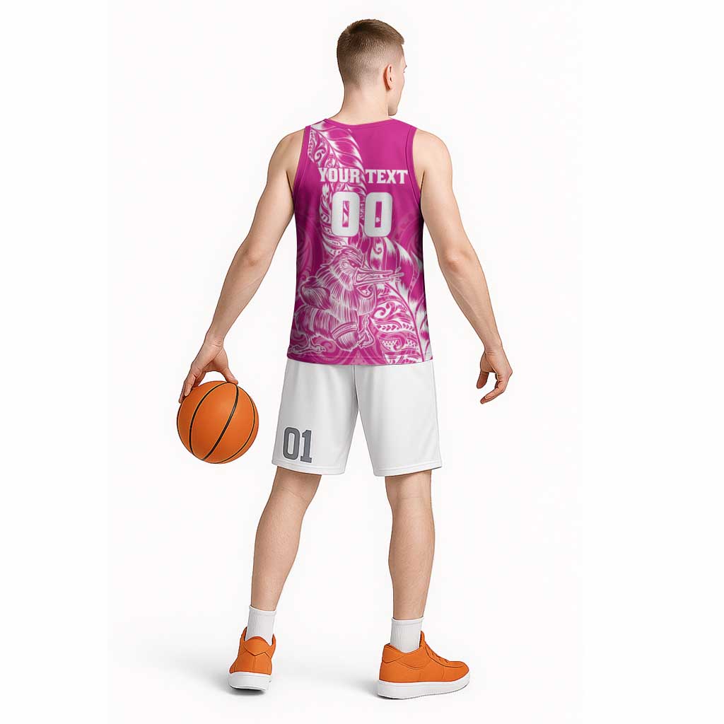 Custom New Zealand Rugby Silver Fern Basketball Jersey Aotearoa Kiwi Maori Pink Version LT01 - Polynesian Pride