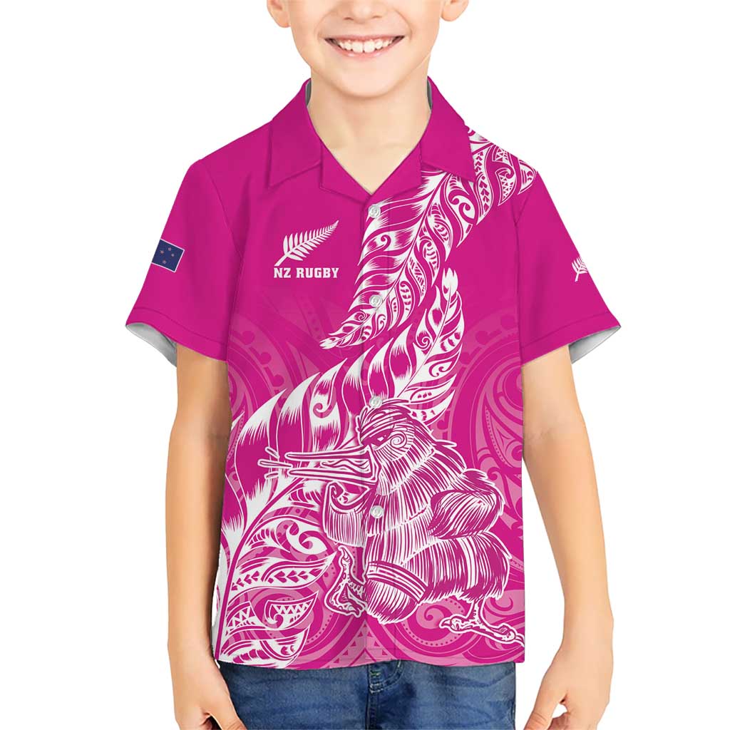 Custom New Zealand Rugby Silver Fern Kid Hawaiian Shirt Aotearoa Kiwi Maori Pink Version LT01 Kid Pink - Polynesian Pride